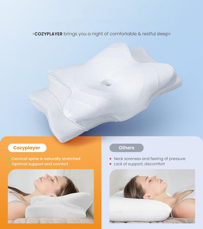 Cozyplayer Odorless Ergonomic Contour Memory Foam Pillow